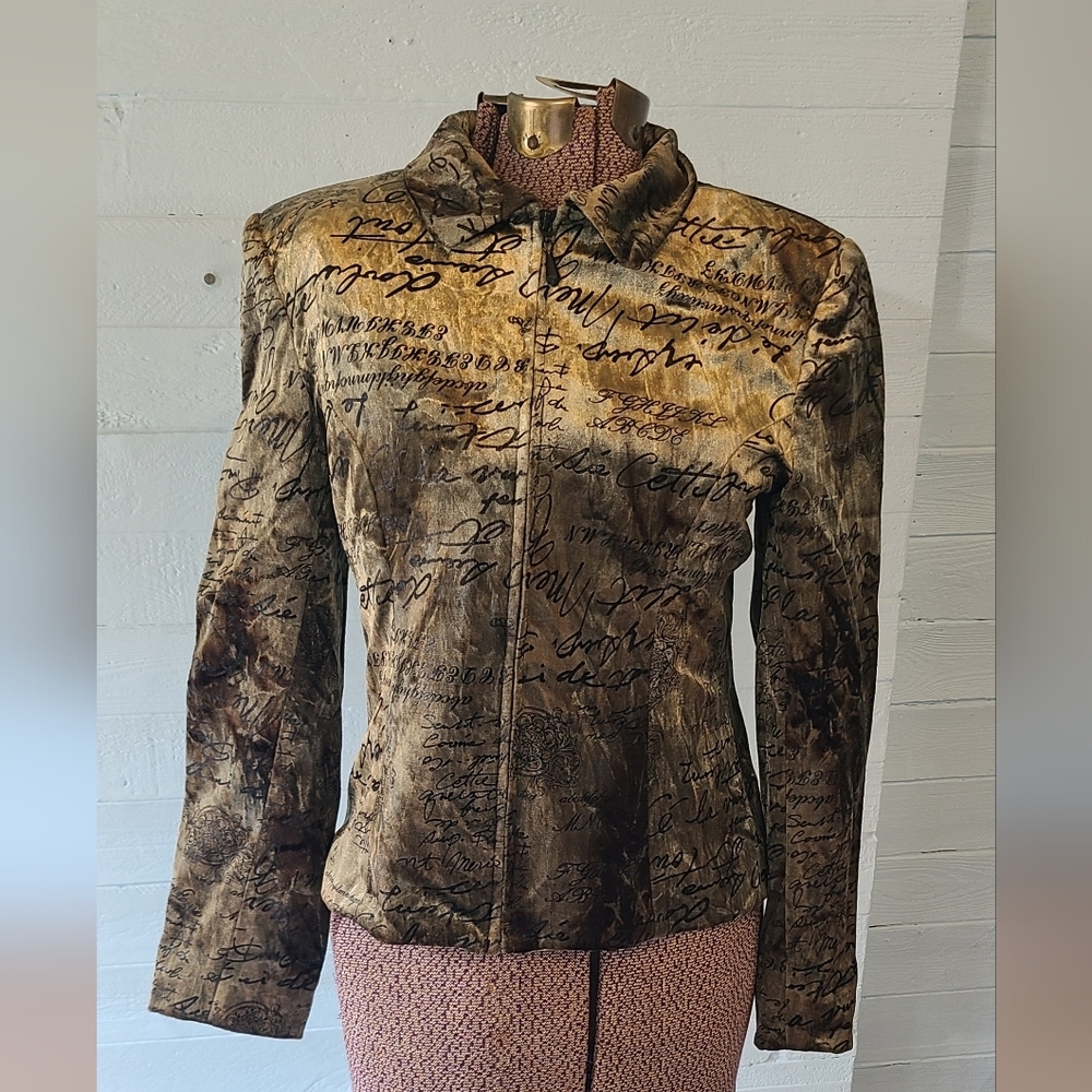 Mercedes Green Black Graffiti Zip Front Bohemian Jacket Size 6